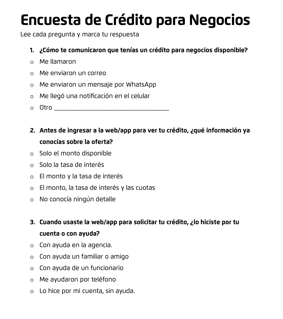 Encuesta de Crédito para Negocios - Formato 1