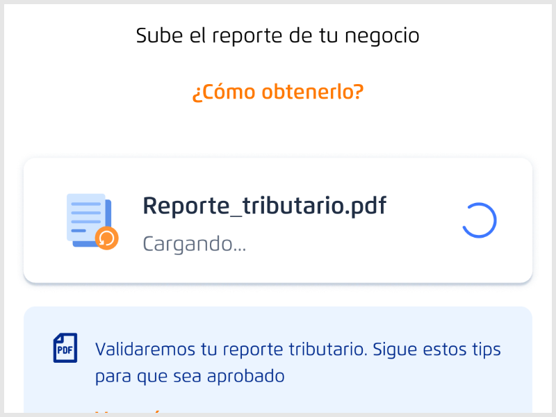 Interfaz de carga de Reporte Tributario para PyMEs mostrando el proceso de carga del documento.