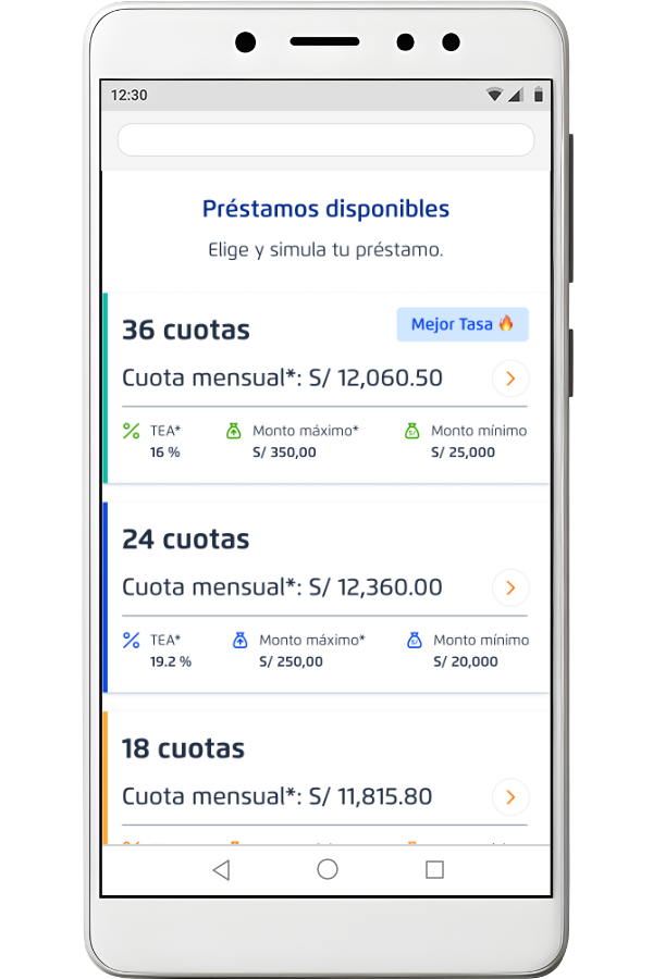Pantalla del crédito con distintos paquetes disponibles