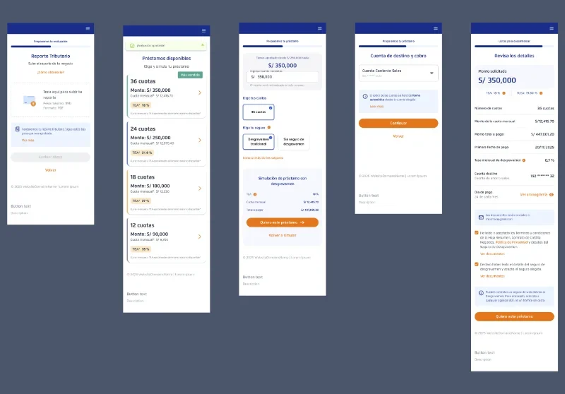 pantallas del flujo con crédito paquetizado