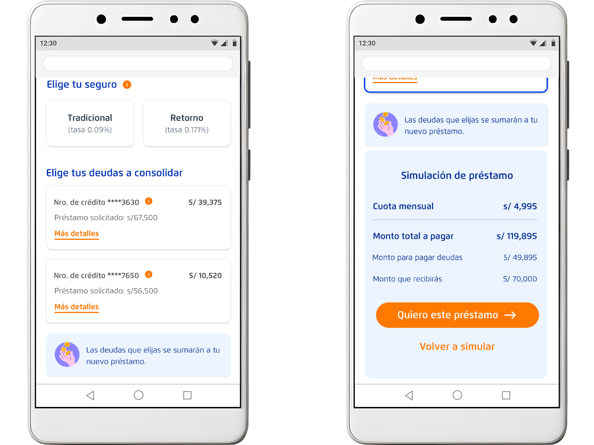 Pantallas de crédito con consolidación de deudas